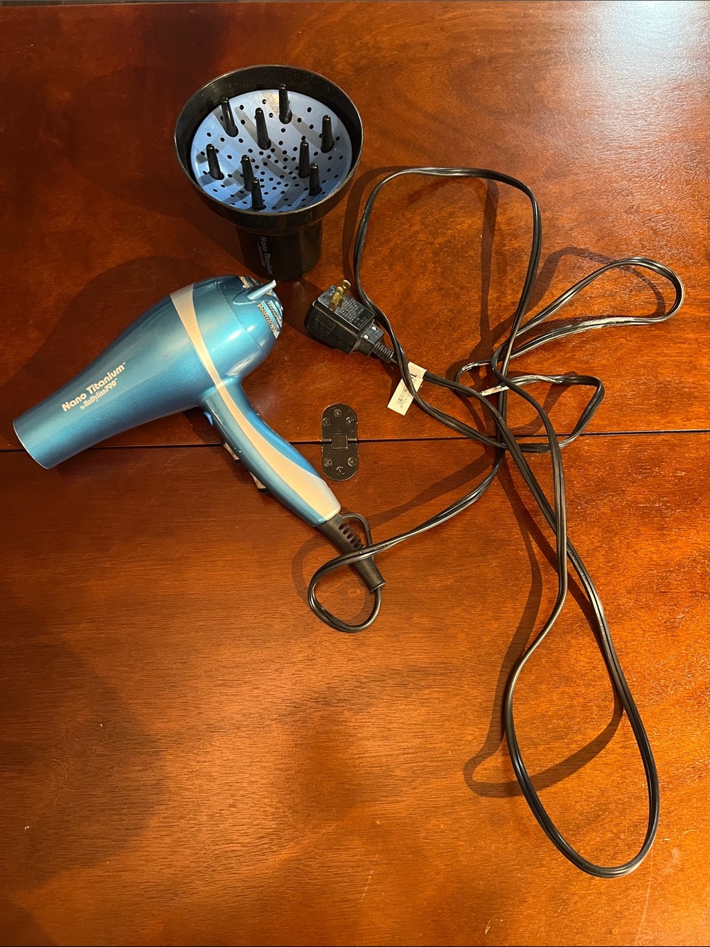 BaByliss Nano Titanium Metallic Blue Hair Dryer with detachable defuser